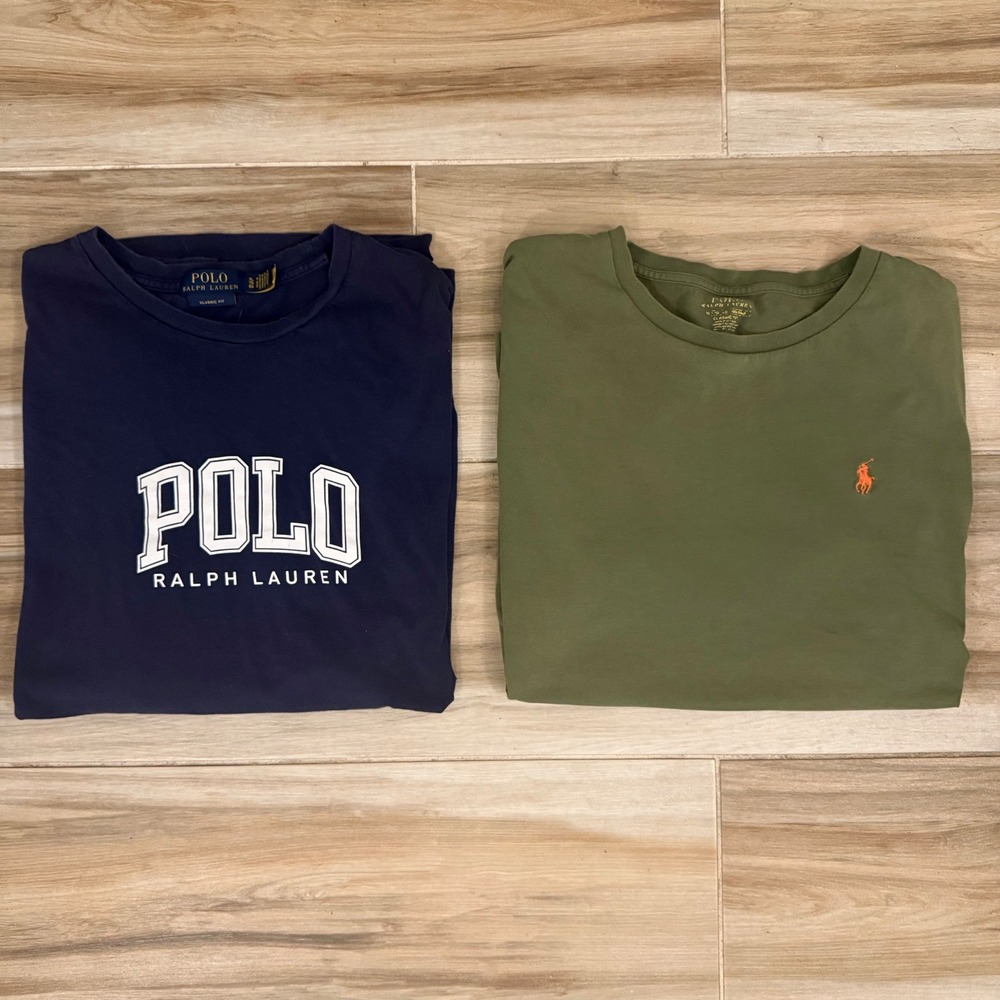 Polo Ralph Lauren T-Shirt Bundle Mens XL Navy Spellout Olive Green Pony Logo